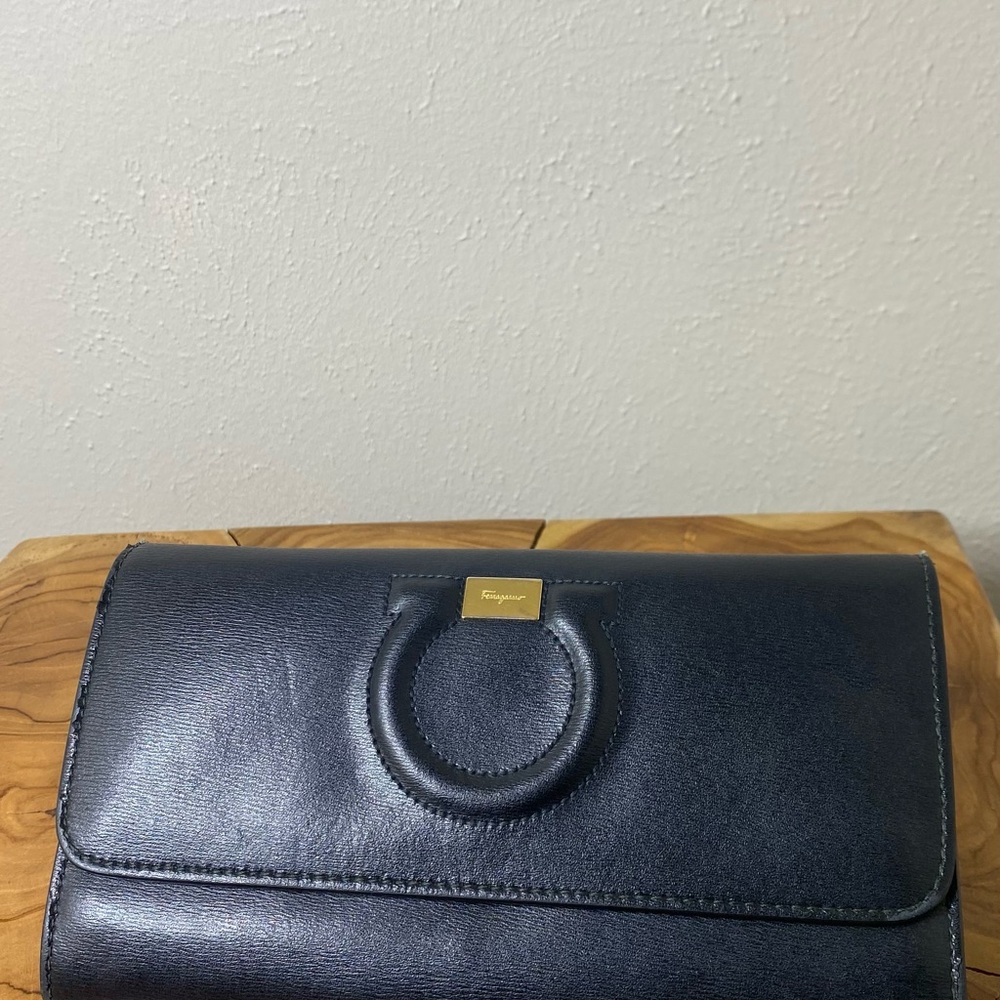 Salvatore Ferragamo Navy Leather Clutch